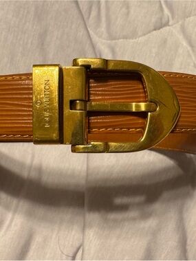 Louis Vuitton Men's Tan Leather Belt with Gold Buckle